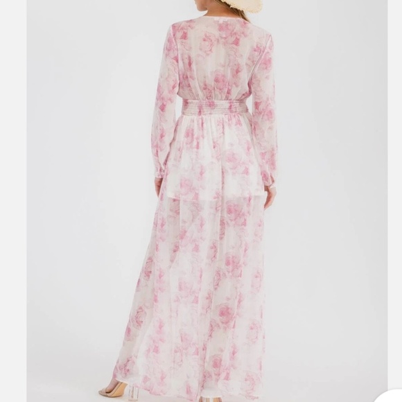#520 Elegant Pink Floral Maxi Dress - Picture 4 of 5